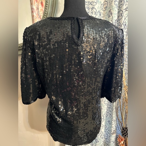 Size Large sequin and beaded black and silcer silk tpp EUC - Picture 2 of 7